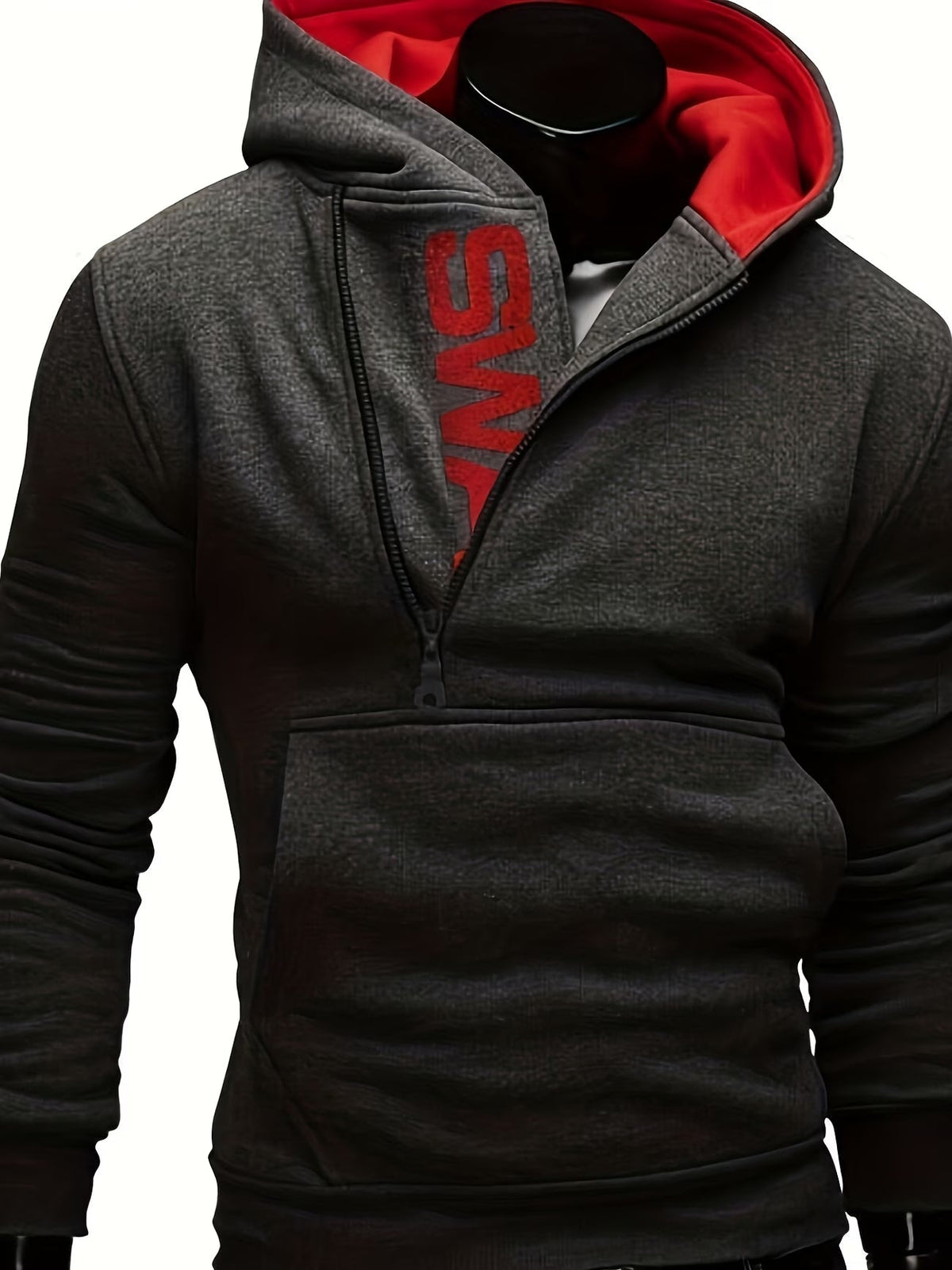 Sudadera con capucha para hombre slim fit con cremallera asimétrica