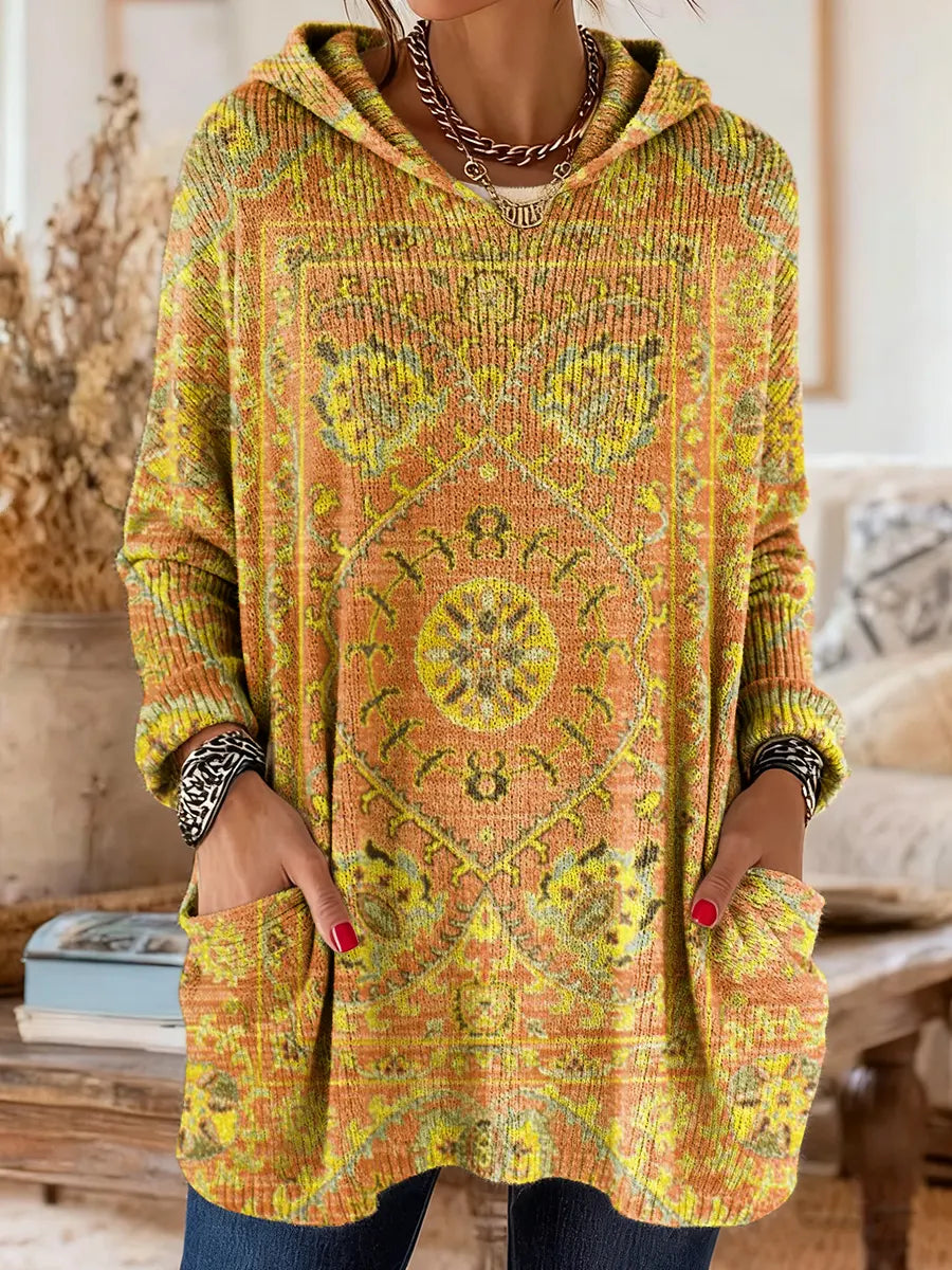 Túnica mujer con capucha retro estampada – cómoda y cálida
