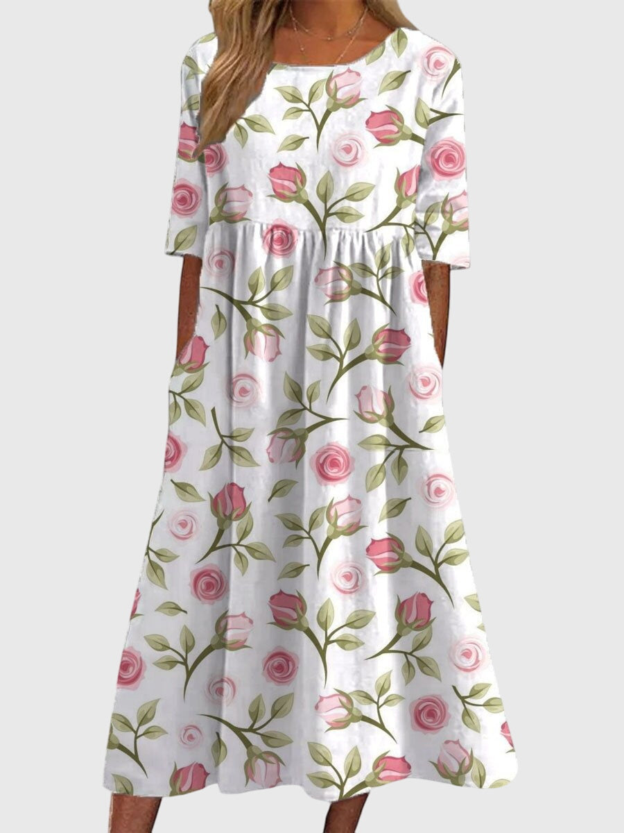Vestido Midi Floral Mujer – Corte Suelto Elegante y Cómodo