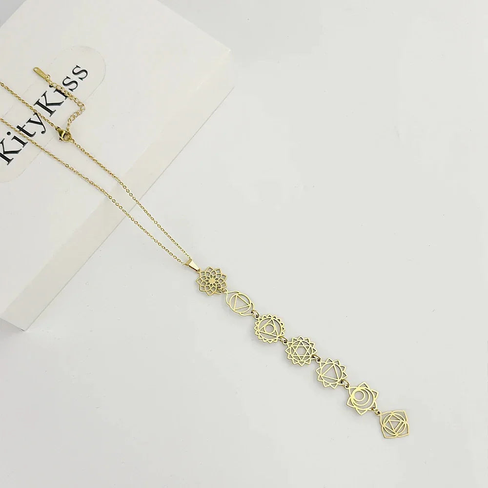 Collar 7 Chakras Mujer Acero Dorado – Joyería Espiritual Elegante