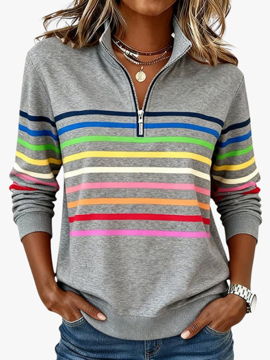 Sudadera de mujer a rayas con media cremallera y corte relajado