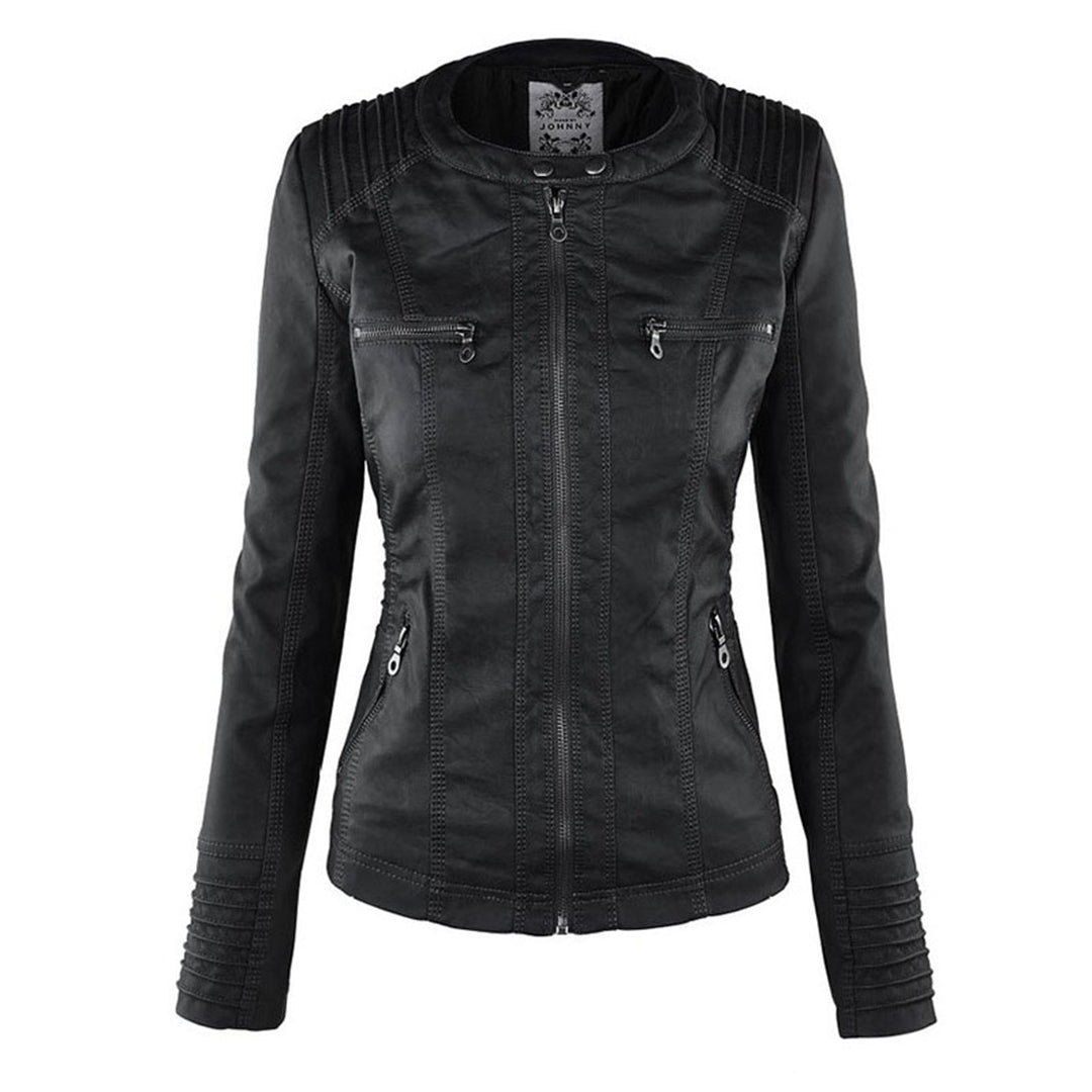 Chaqueta efecto cuero para mujer con capucha y cremallera