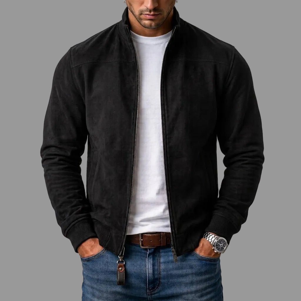 Chaqueta para hombre con cremallera frontal y acabado efecto ante