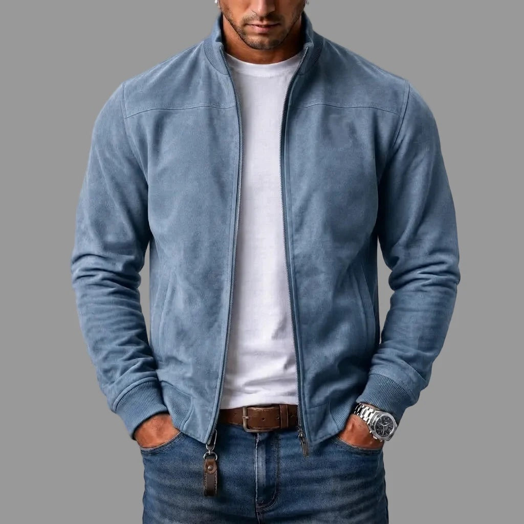 Chaqueta para hombre con cremallera frontal y acabado efecto ante