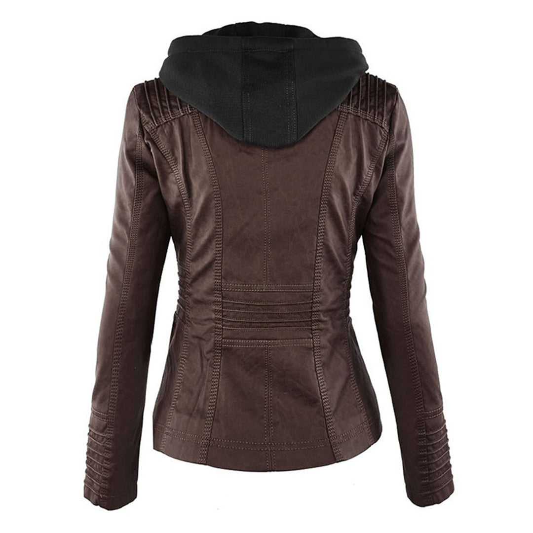 Chaqueta efecto cuero para mujer con capucha y cremallera