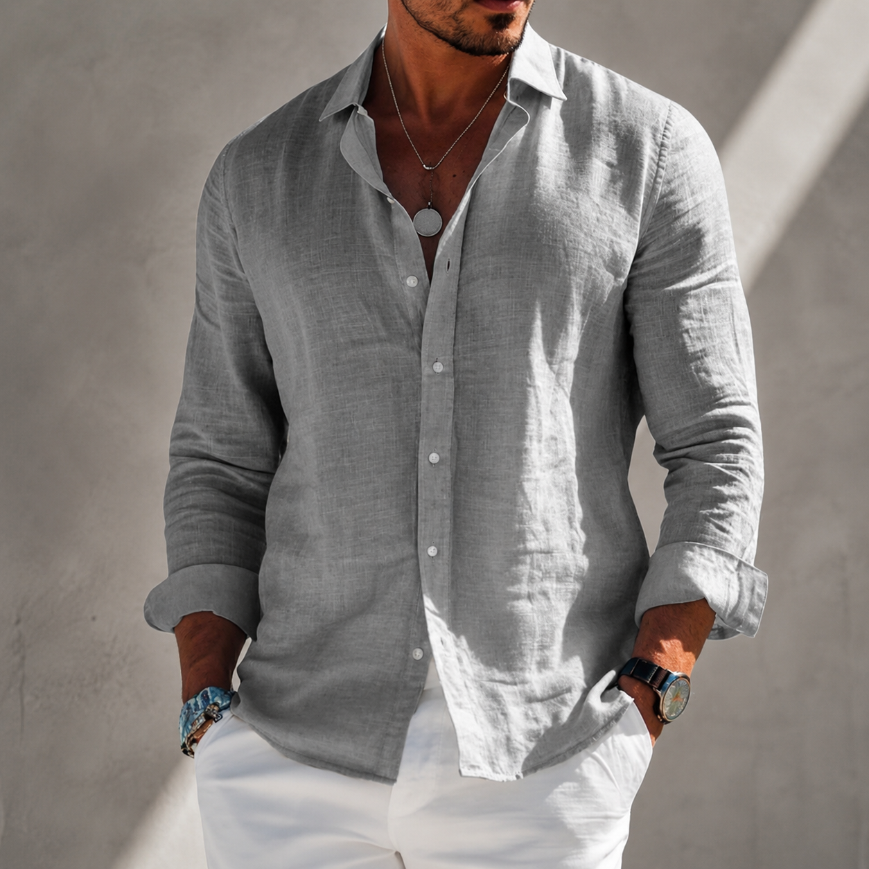 Camisa hombre ligera de algodón y poliéster para verano