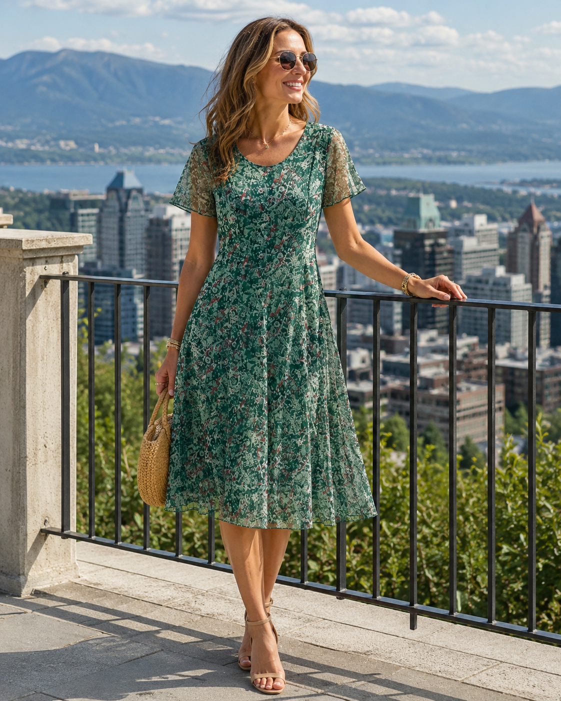 Vestido mujer floral corte A con mangas cortas para verano