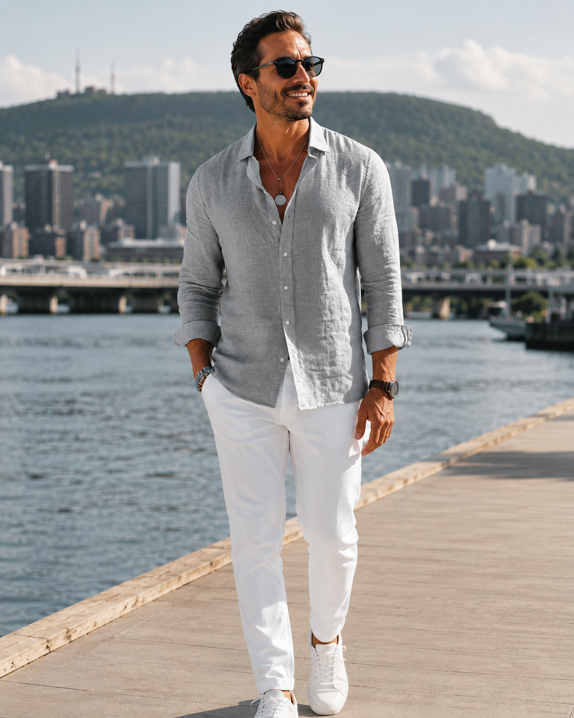 Camisa hombre ligera de algodón y poliéster para verano