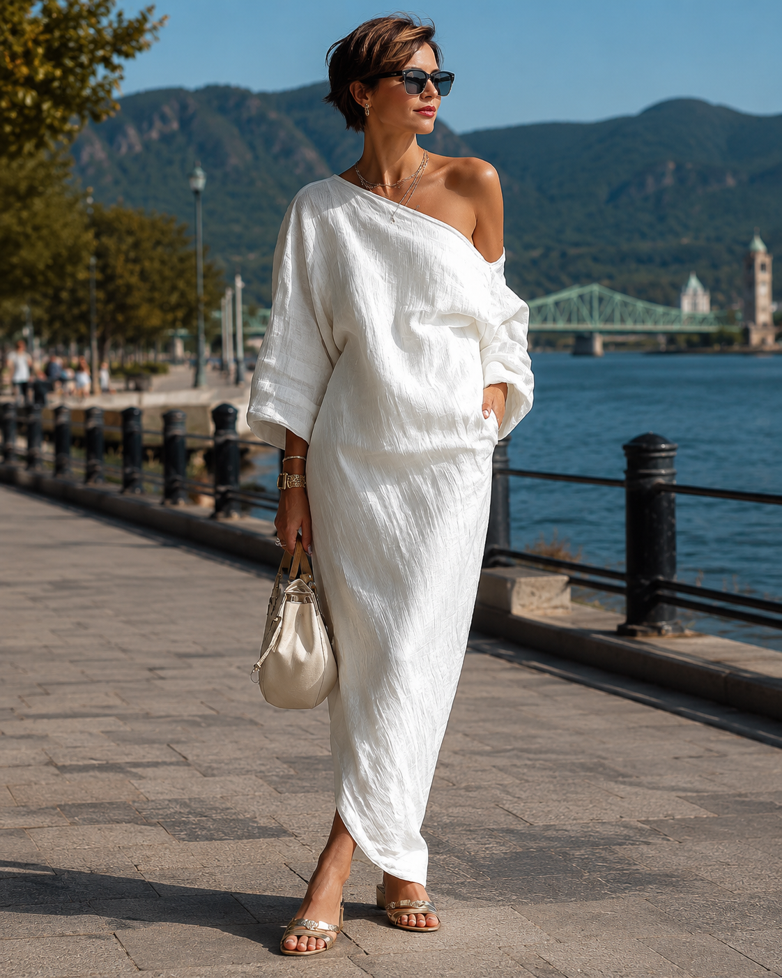 Vestido maxi mujer asimétrico de un hombro