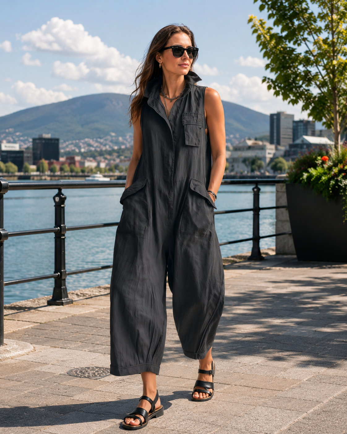Mono sin mangas mujer oversize con bolsillos