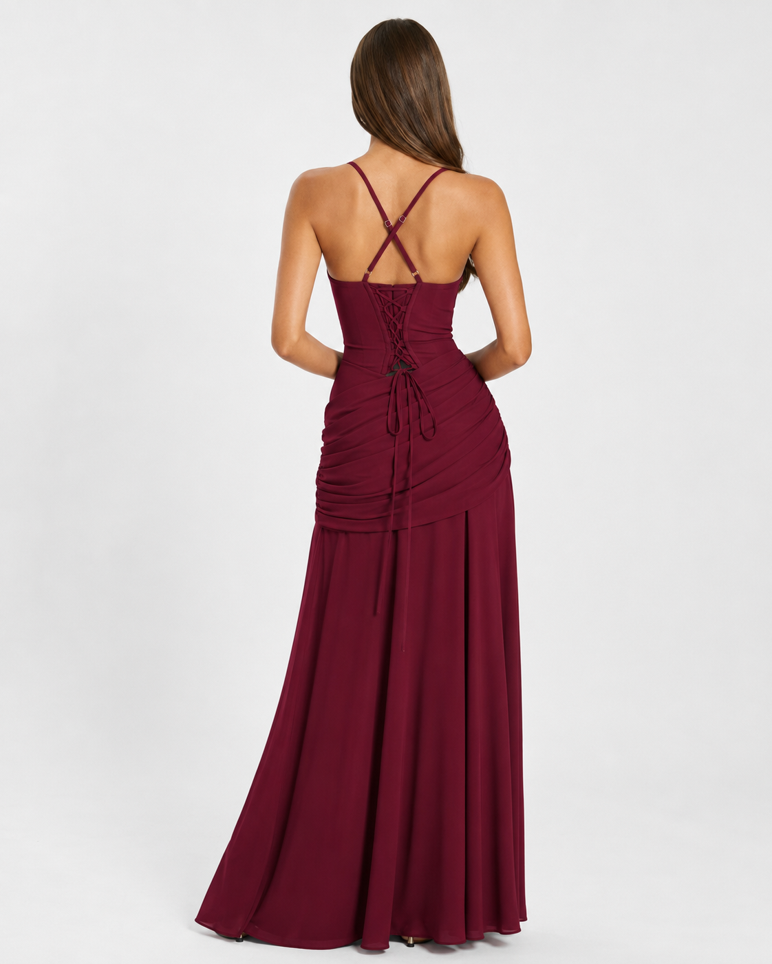 Vestido maxi mujer con escote cuadrado y drapeado lateral