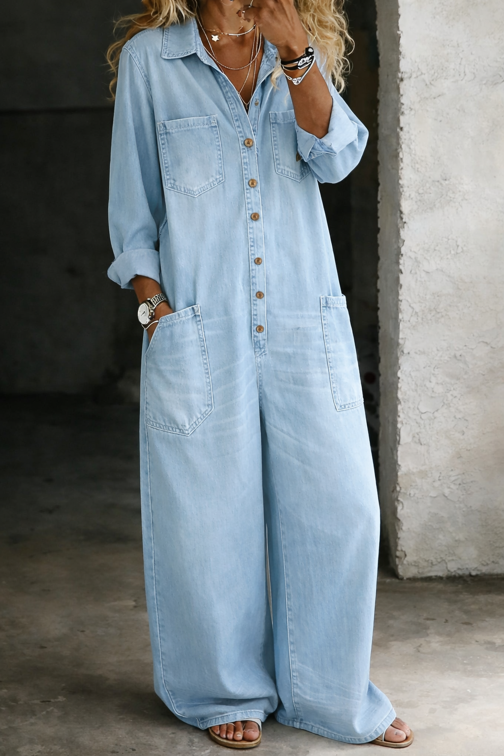 Mono Mujer Denim Largo con Botones – Estilo Casual y Moderno