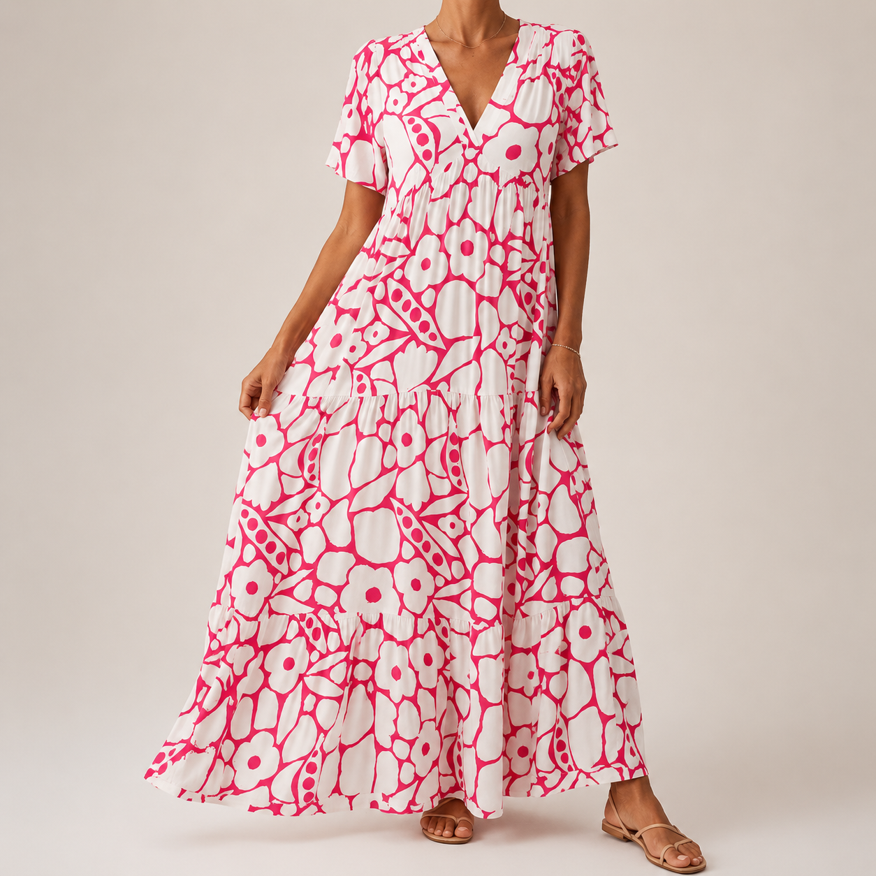 Vestido largo bohemio para mujer con estampado floral y escote en V