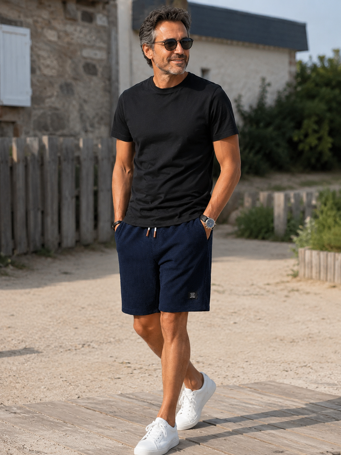 Pantalón corto hombre ligero con cintura elástica y textura casual