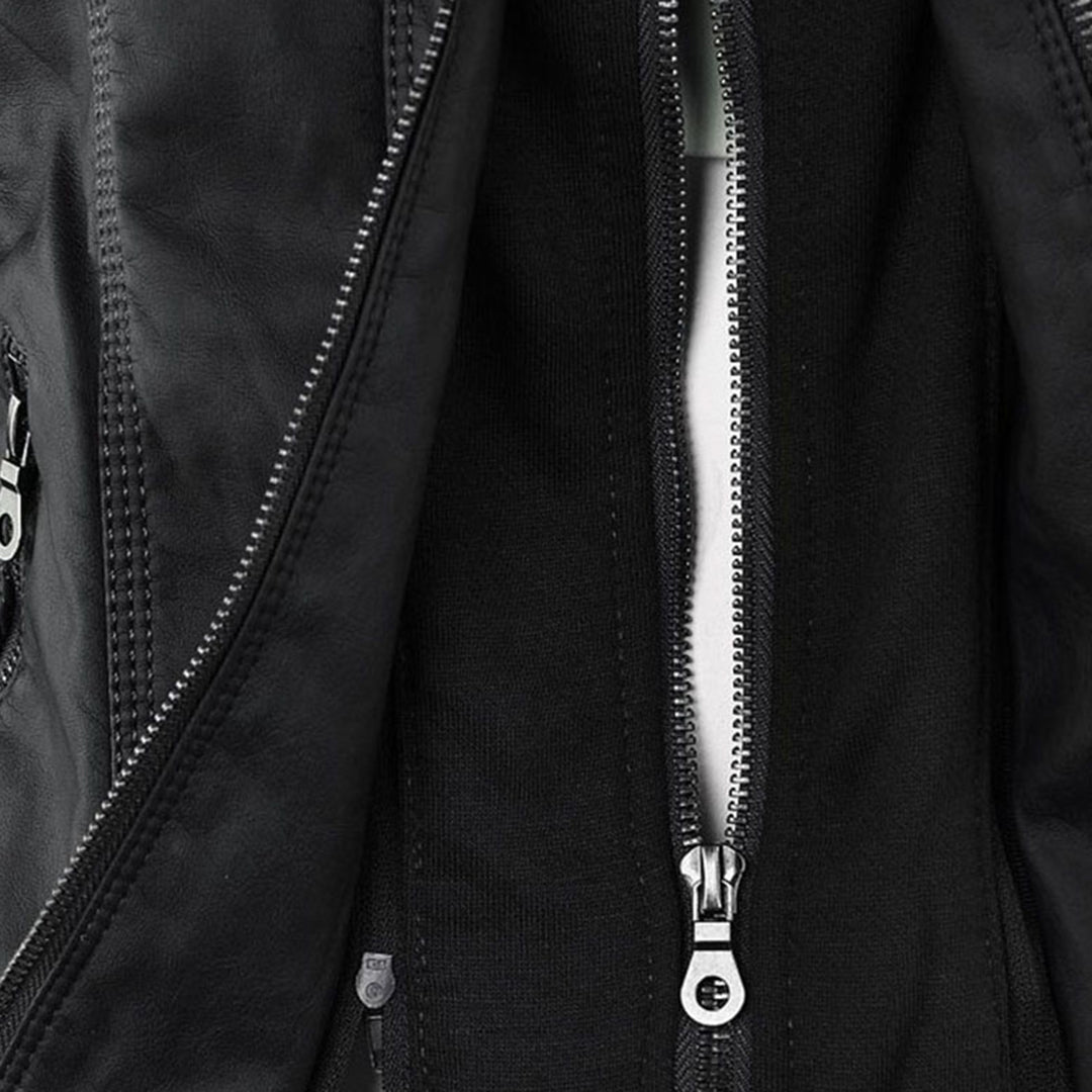 Chaqueta efecto cuero para mujer con capucha y cremallera