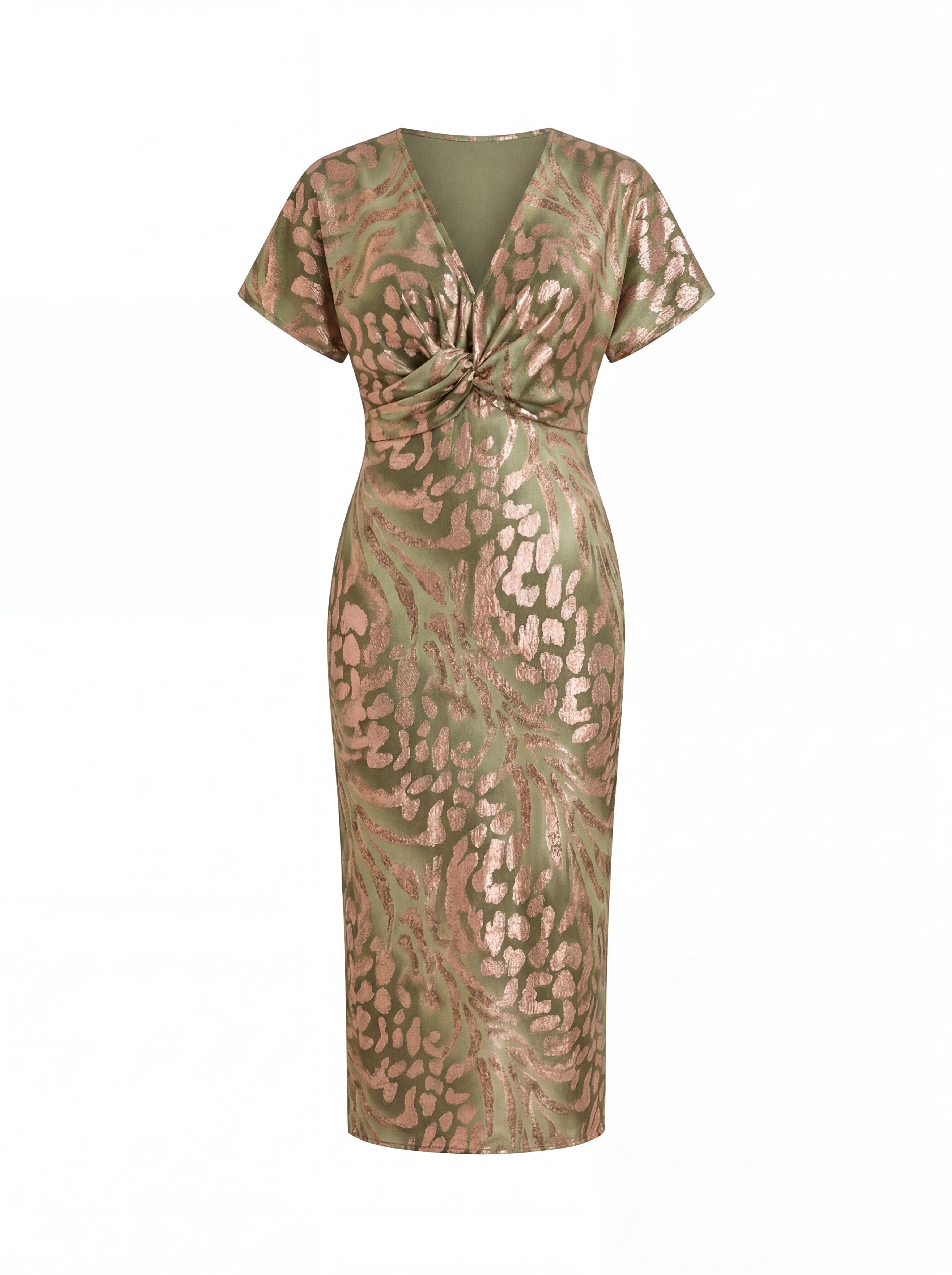 Vestido mujer midi elegante estampado – vestido fluido con lazo cintura