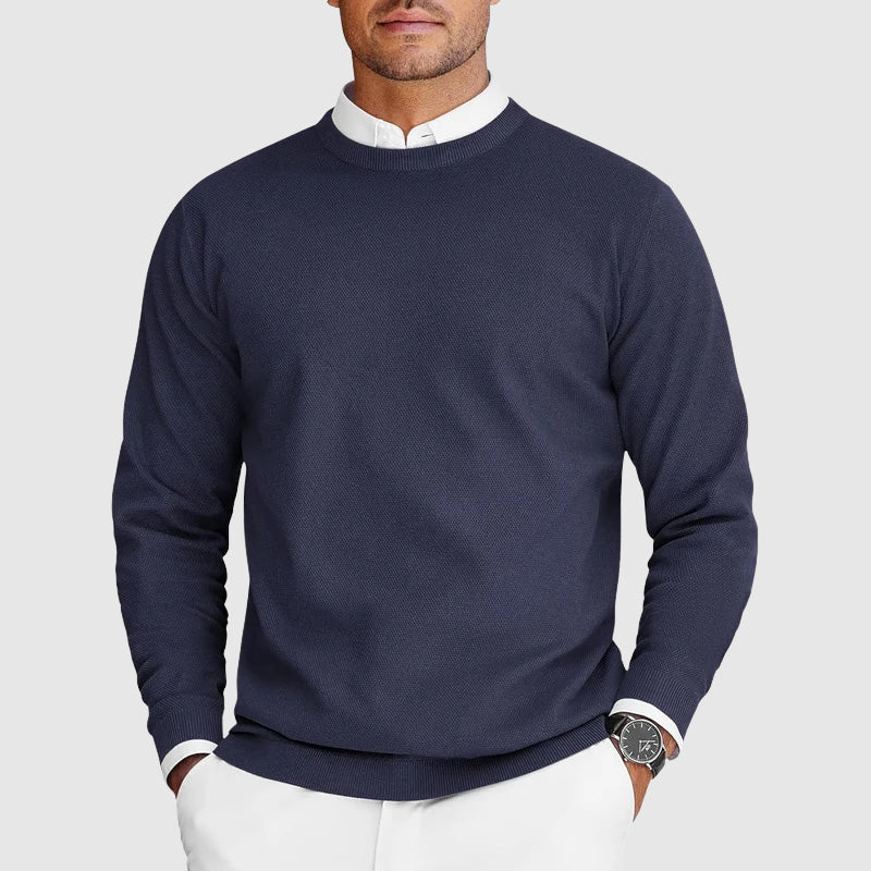 Suéter hombre cuello redondo blanco – estilo clásico elegante cómodo diario