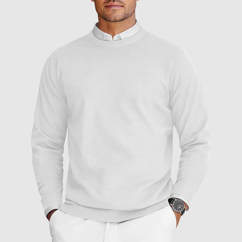 Suéter hombre cuello redondo blanco – estilo clásico elegante cómodo diario