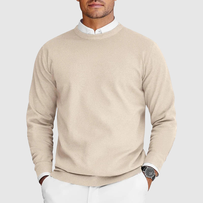 Suéter hombre cuello redondo blanco – estilo clásico elegante cómodo diario