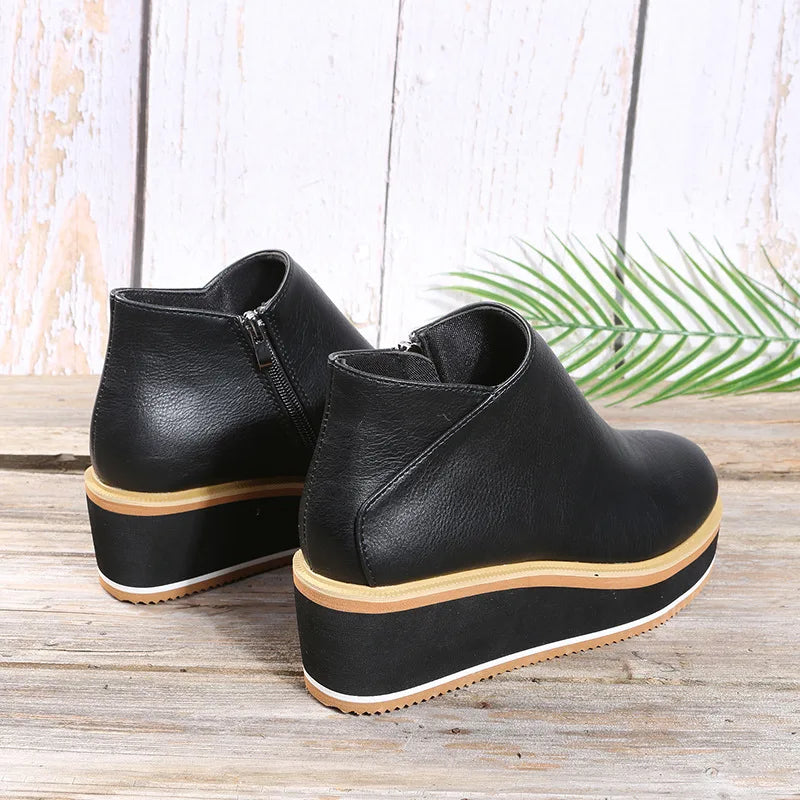 Botines de cuña con plataforma y cremallera lateral para mujer