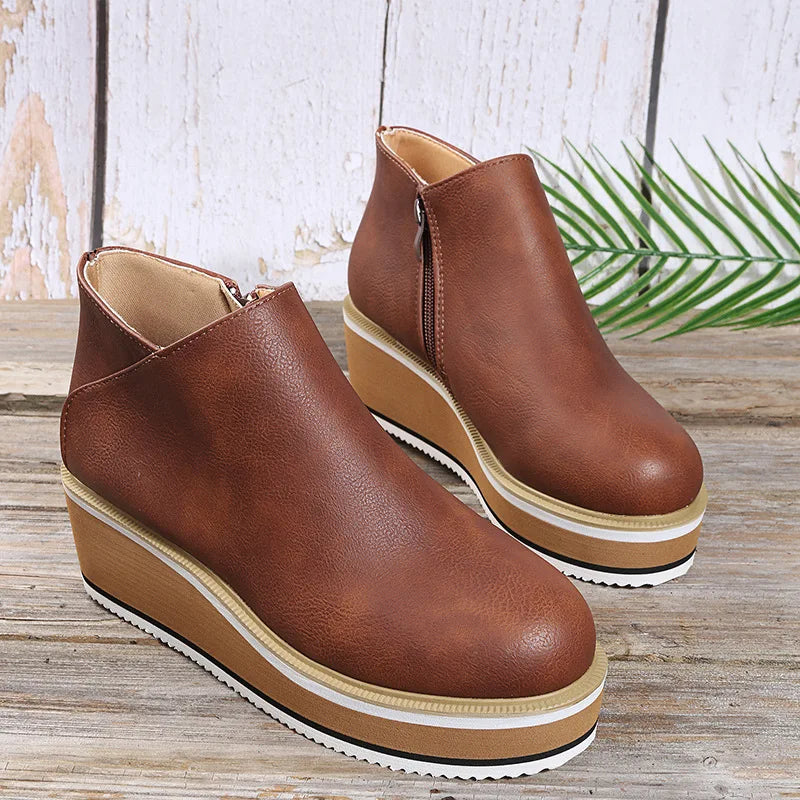 Botines de cuña con plataforma y cremallera lateral para mujer