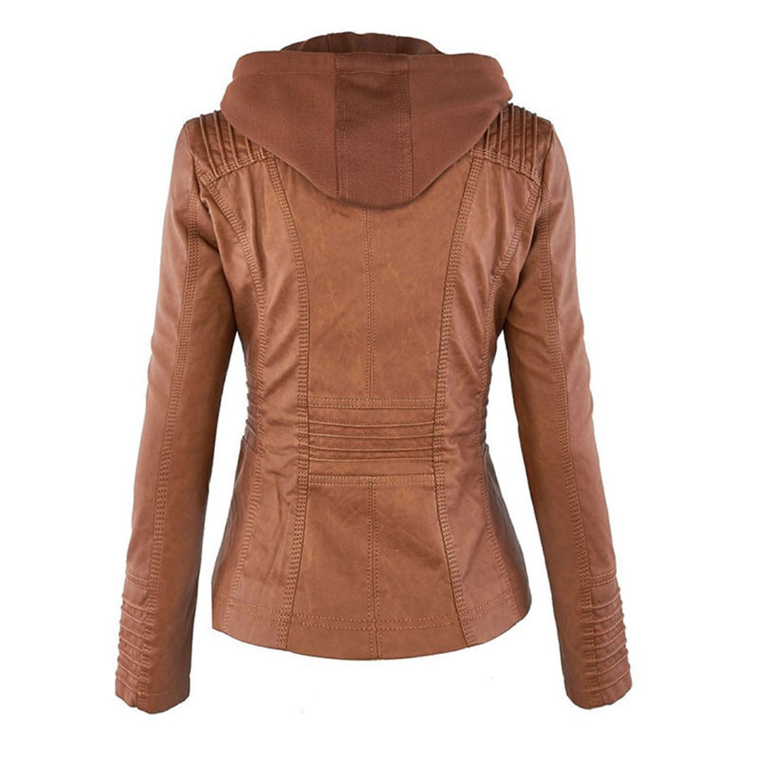 Chaqueta efecto cuero para mujer con capucha y cremallera