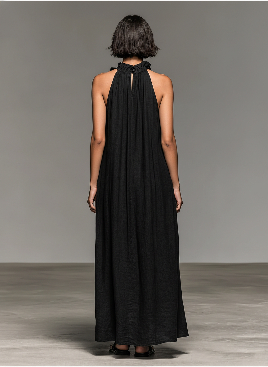 Vestido maxi mujer sin mangas con volantes y bolsillos