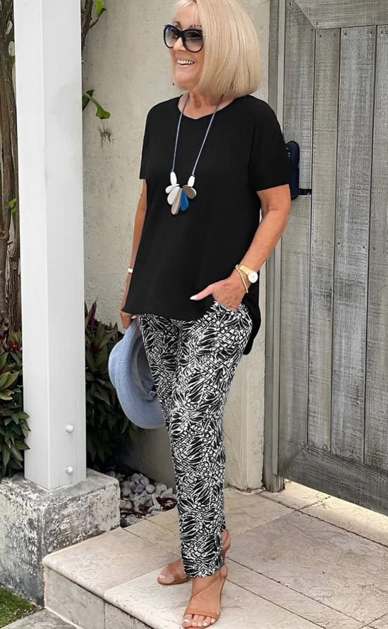 Conjunto mujer algodón pantalón estampado casual cómodo