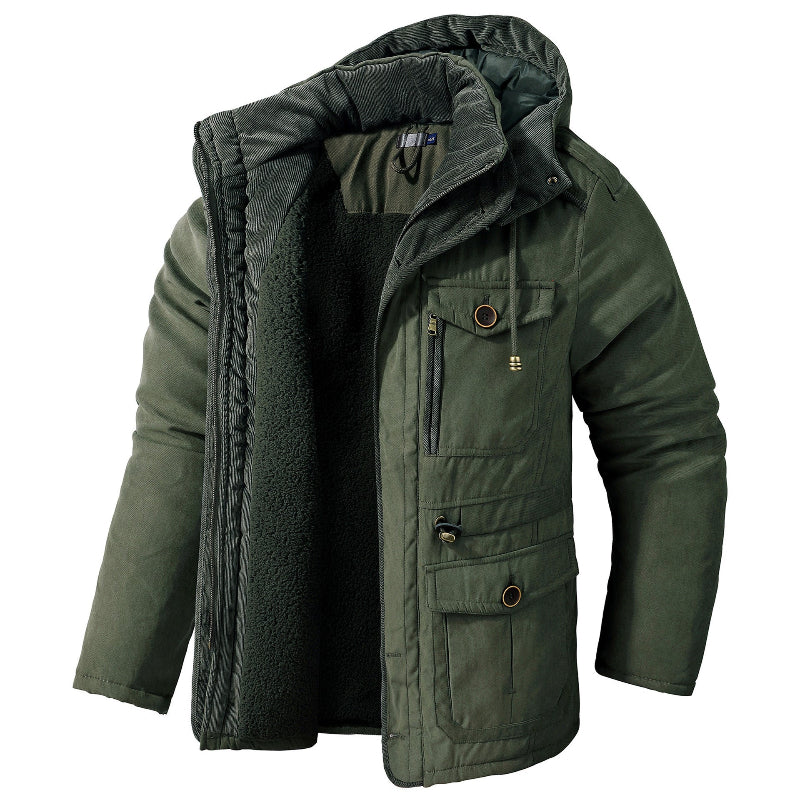 Parka de invierno para hombre con capucha desmontable y bolsillos