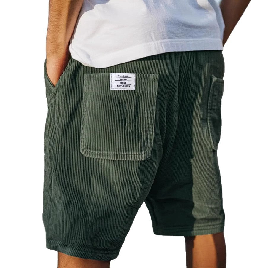 Shorts hombre terciopelo acanalado cintura elástica bolsillos casual