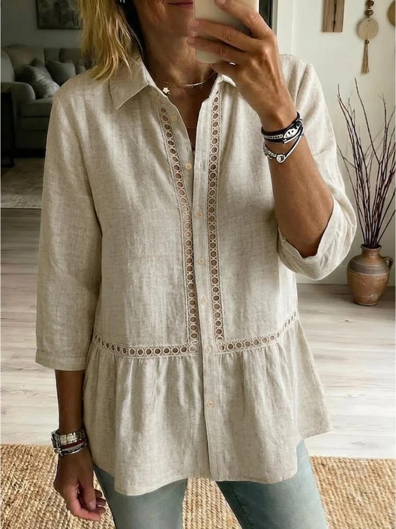 Blusa mujer botones encaje algodón – estilo clásico elegante