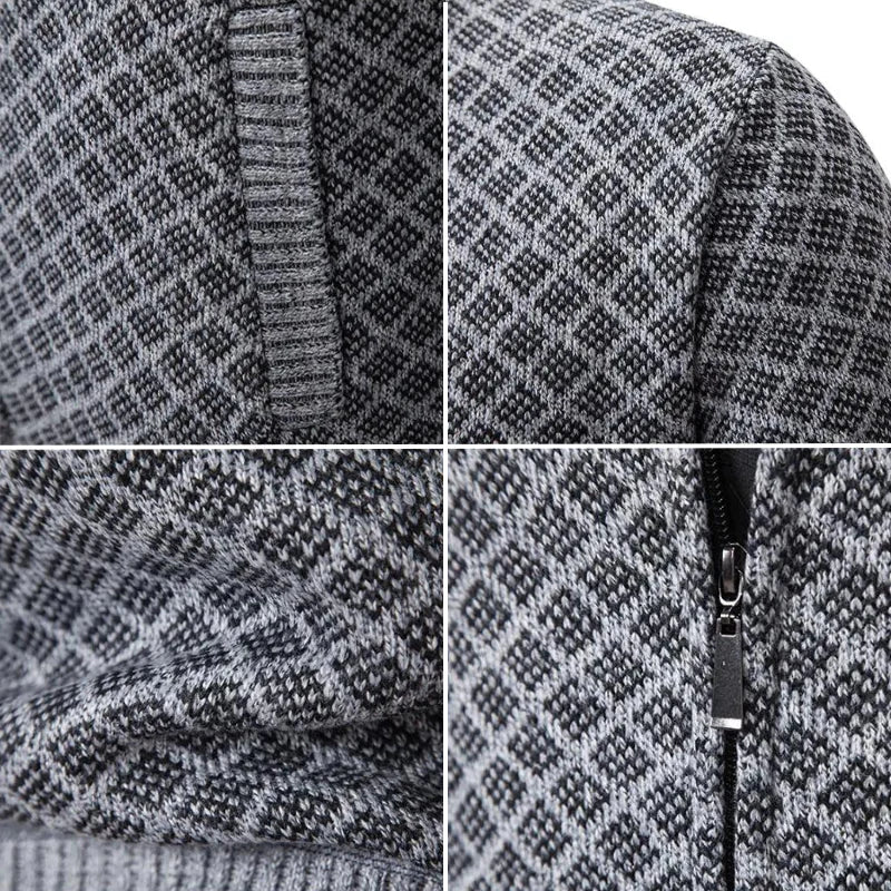 Cárdigan hombre cremallera cuello alto tejido jacquard romboidal moderno invierno