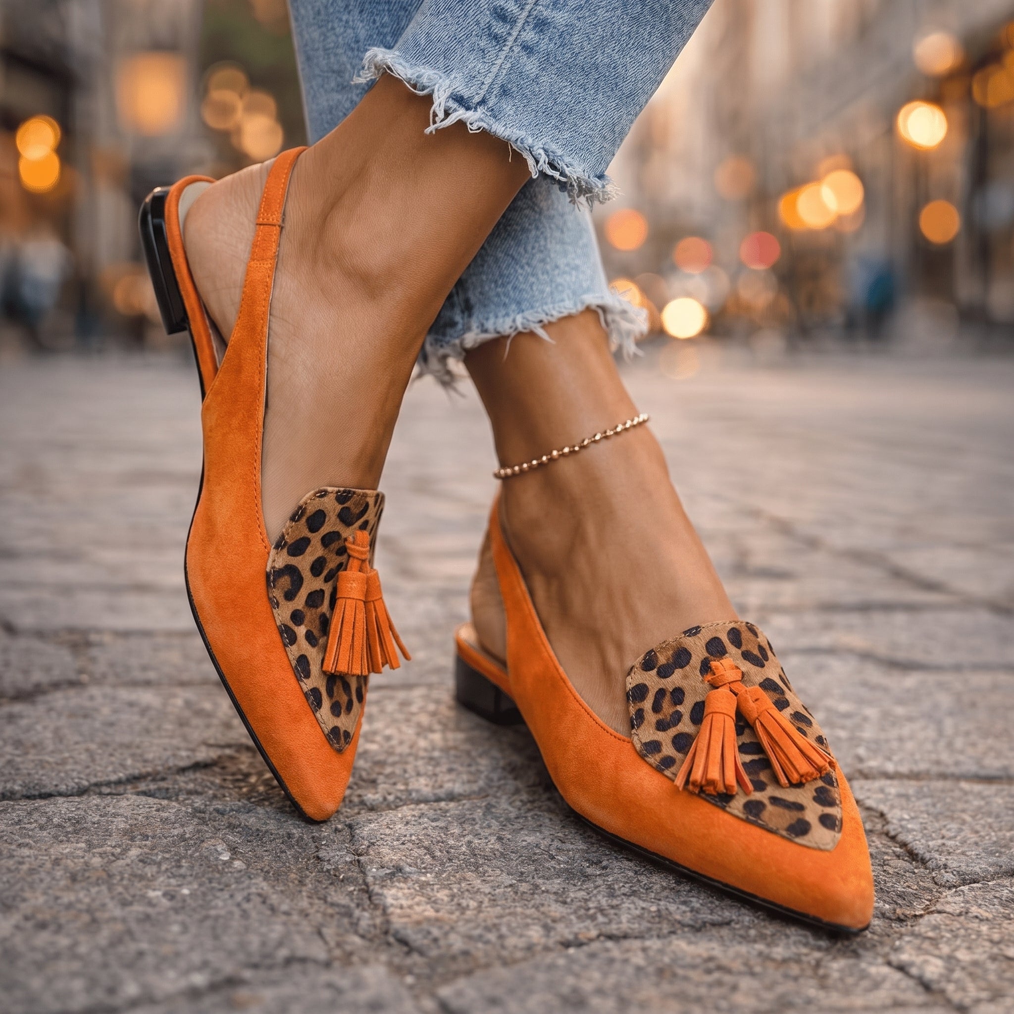 Mules bicolores mujer elegantes con pompones modernos