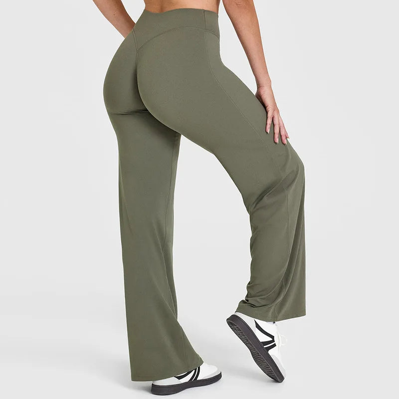 Pantalón yoga mujer cintura alta con pierna ancha para pilates
