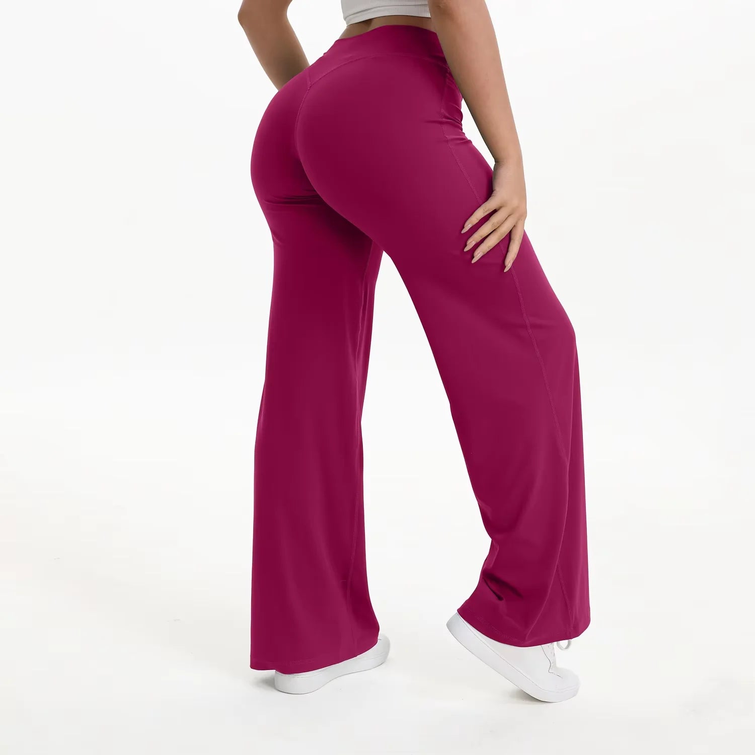 Pantalón yoga mujer cintura alta con pierna ancha para pilates