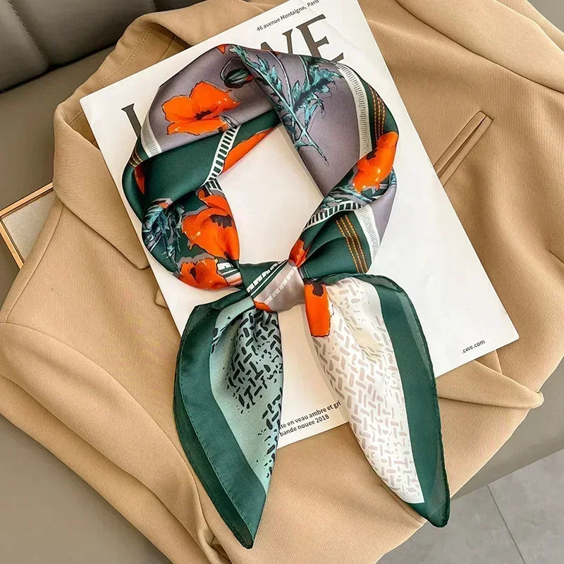 Pañuelo cuadrado mujer satinado con estampado elegante multifunción