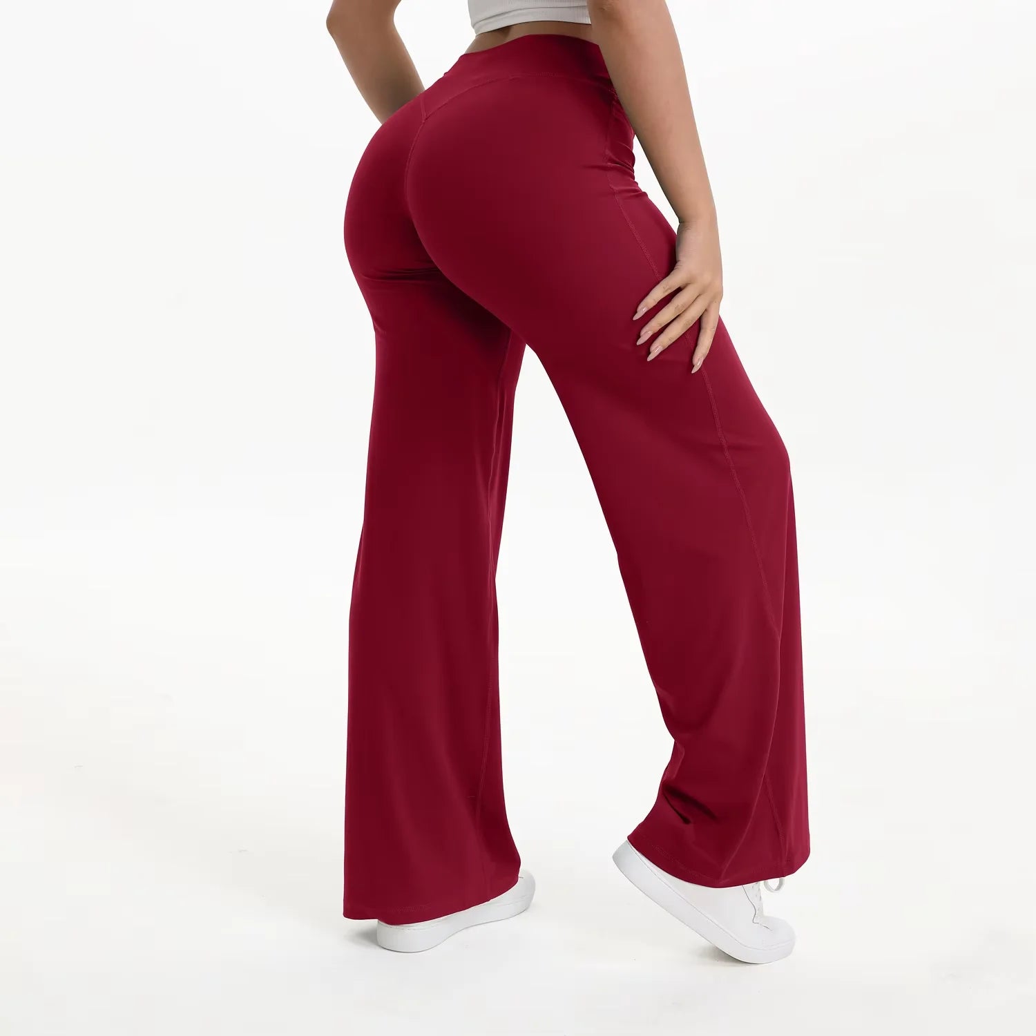 Pantalón yoga mujer cintura alta con pierna ancha para pilates