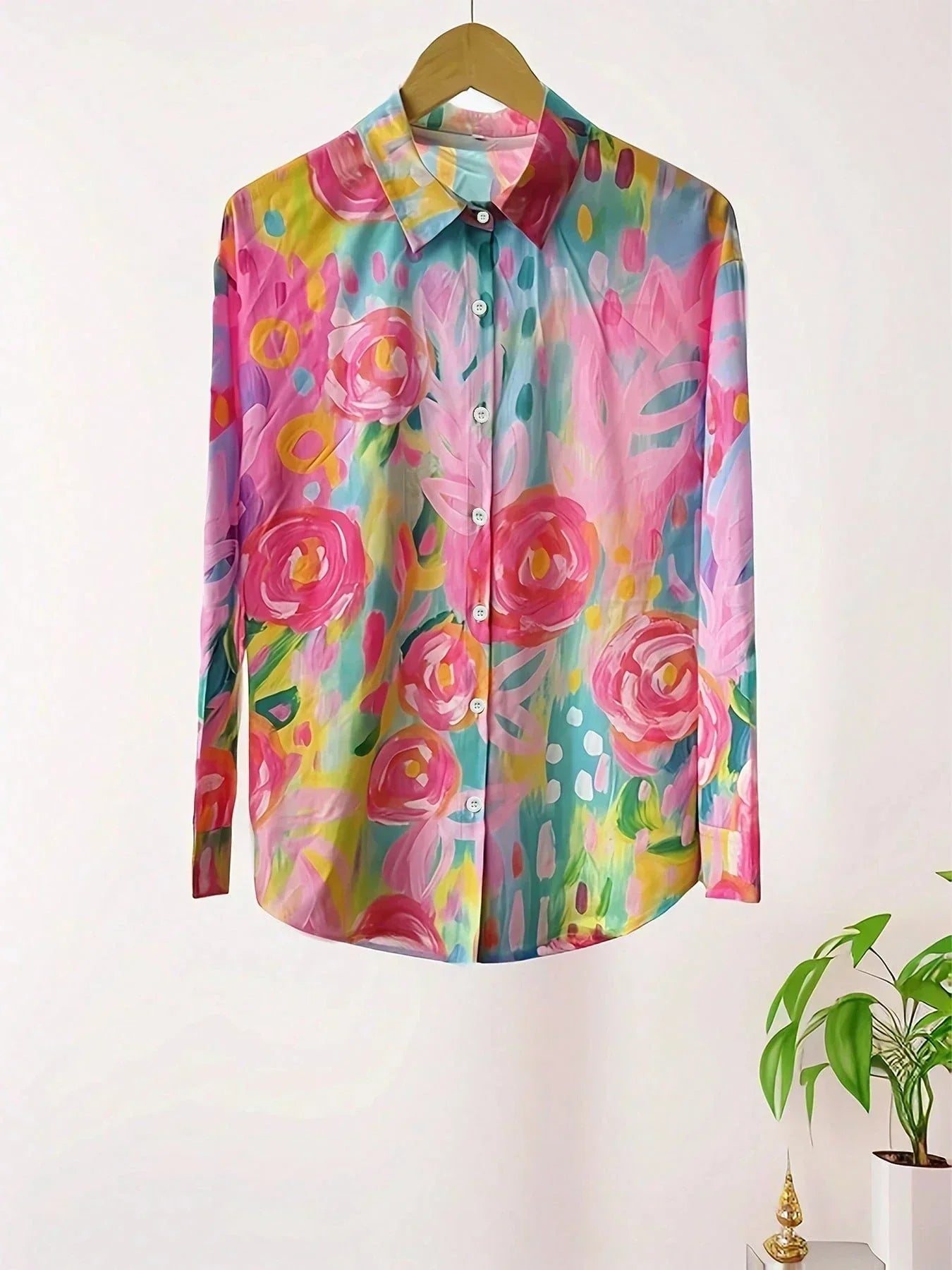 Blusa mujer estampada colorida manga larga – casual ligera verano