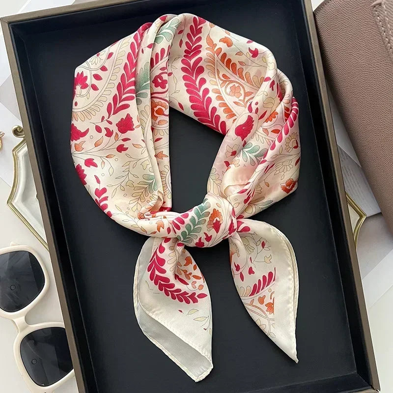 Pañuelo cuadrado mujer satinado con estampado elegante multifunción