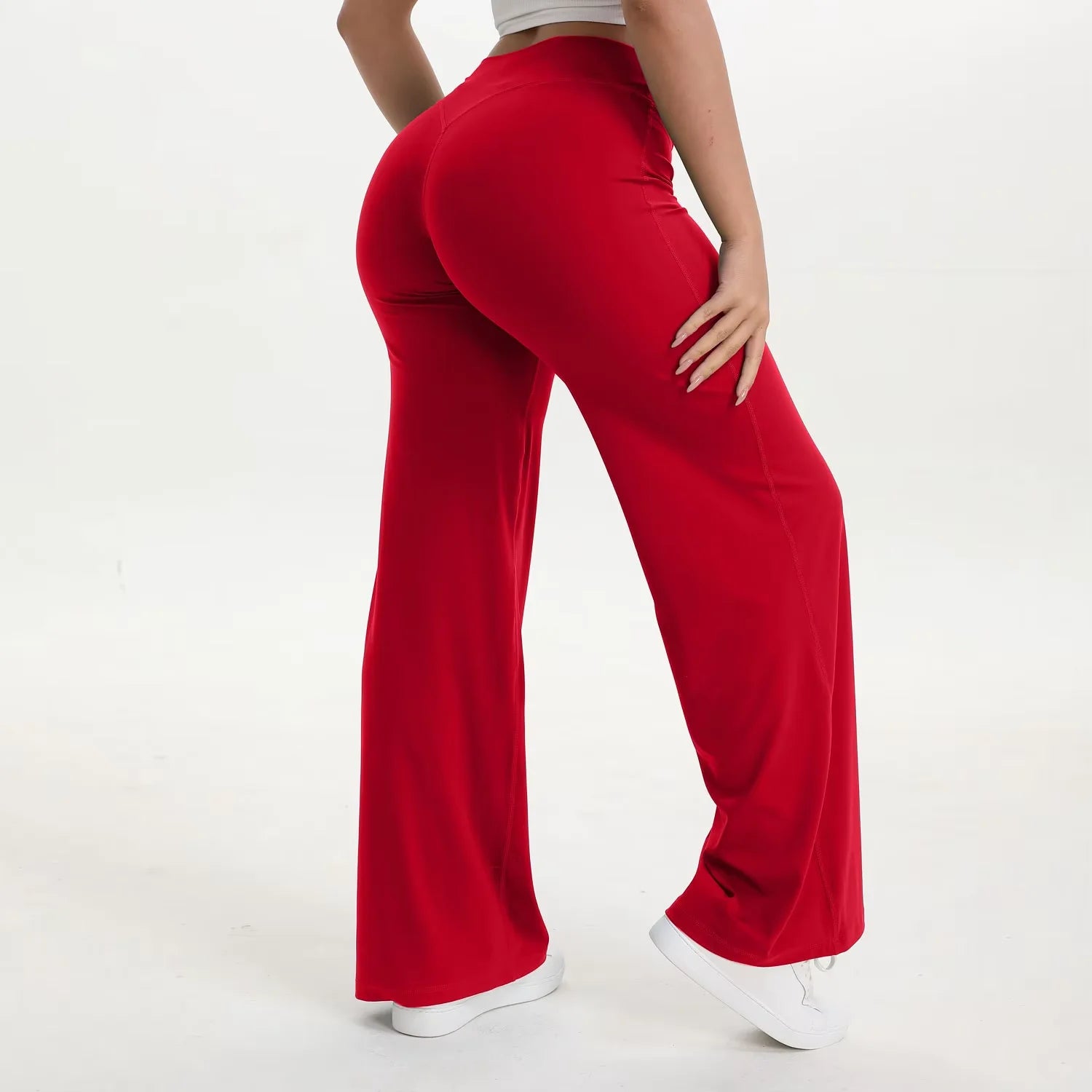 Pantalón yoga mujer cintura alta con pierna ancha para pilates