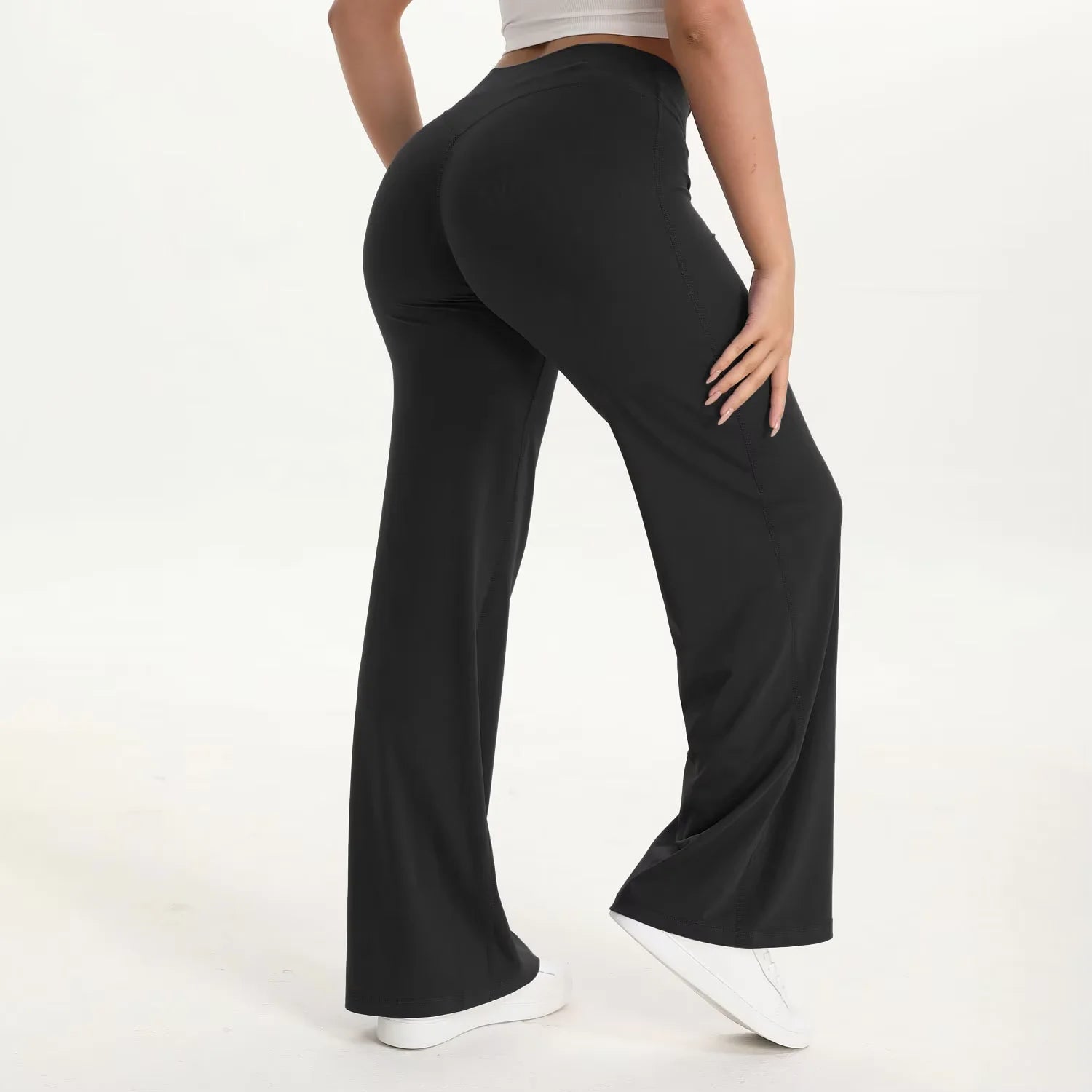 Pantalón yoga mujer cintura alta con pierna ancha para pilates