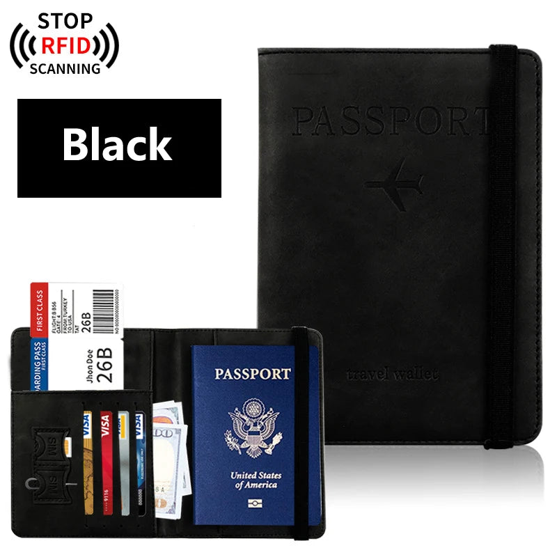 Portapasaporte unisex de PU con ranuras para tarjetas y billetes