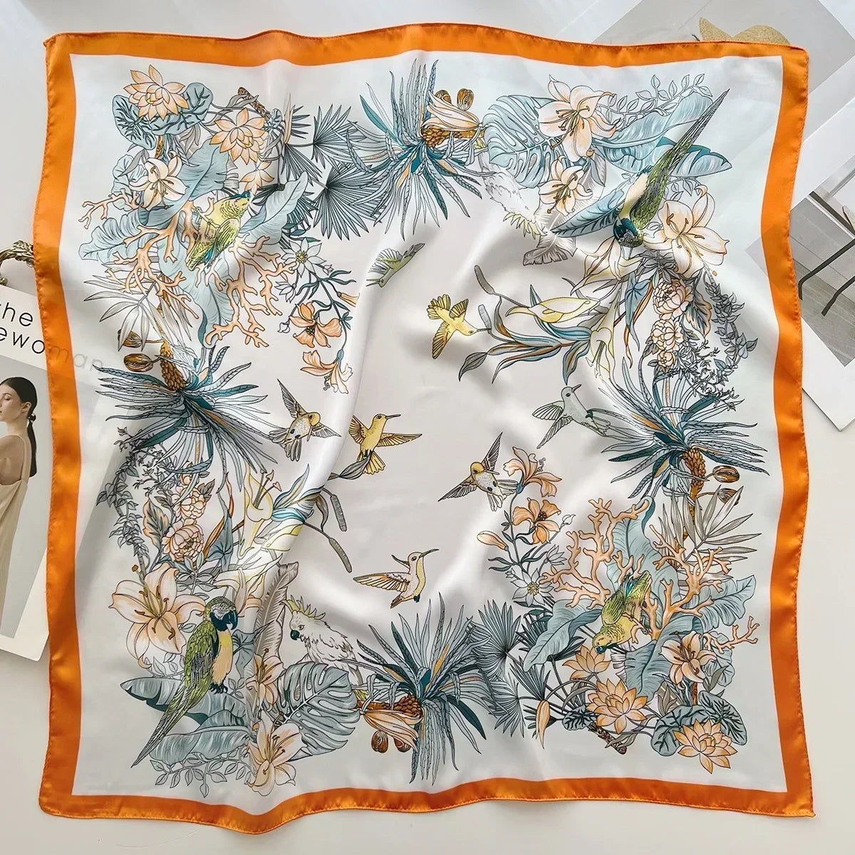 Pañuelo cuadrado mujer satinado con estampado elegante multifunción