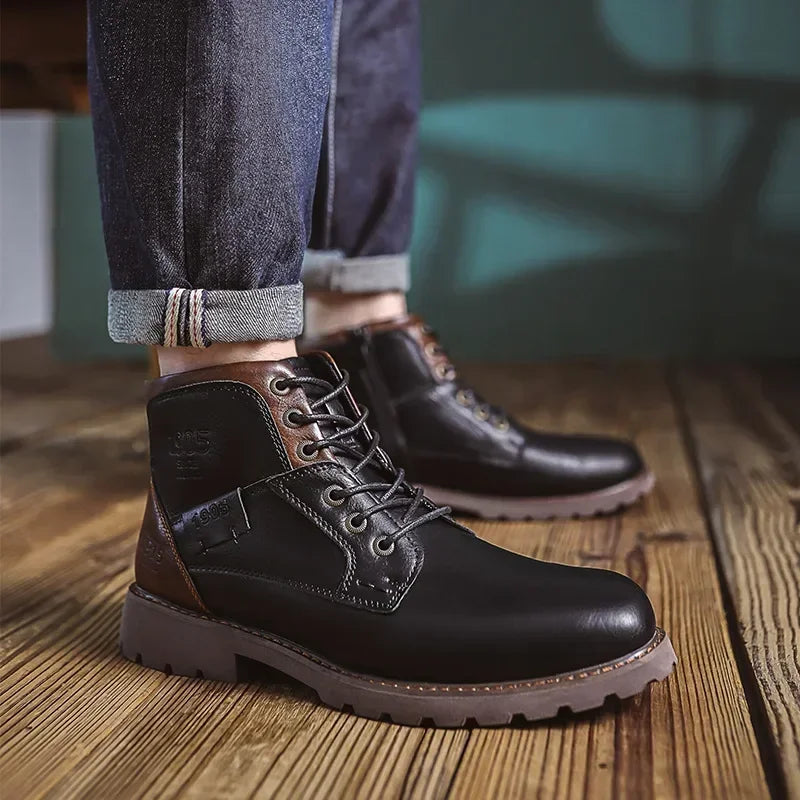 Botines hombre cuero sintético con cordones – botas cómodas estilo urbano
