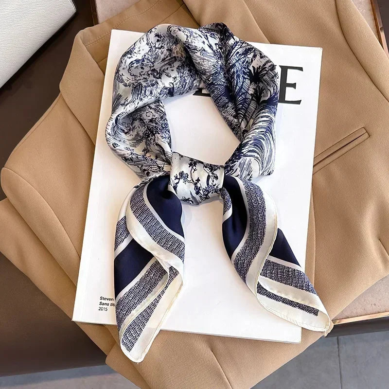 Pañuelo cuadrado mujer satinado con estampado elegante multifunción