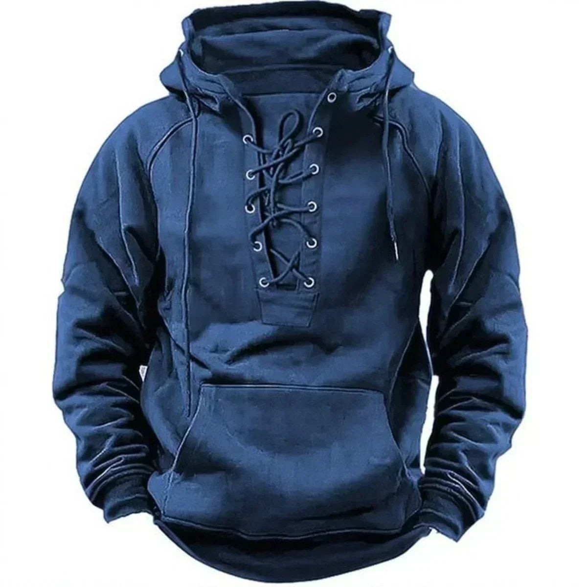 Sudadera gruesa para hombre con capucha y cuello de cordones