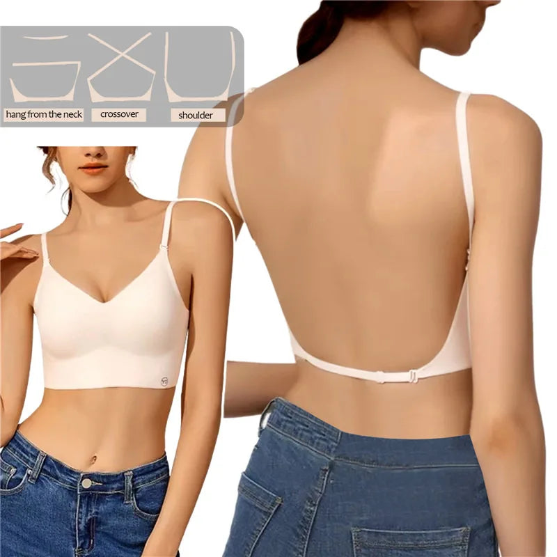 Sujetador push up mujer sin espalda con diseño invisible en U
