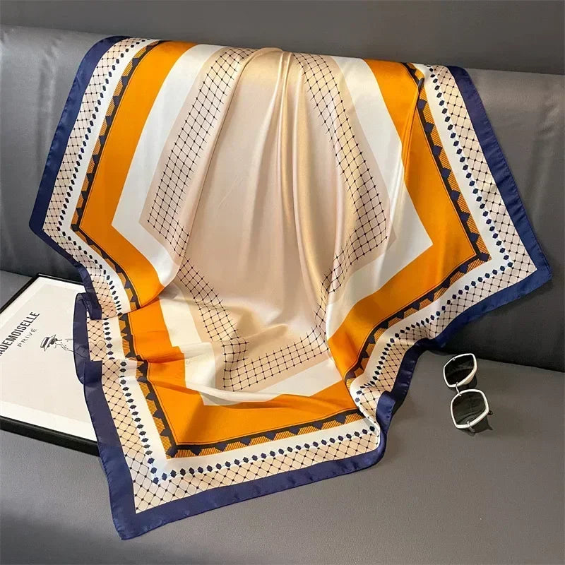 Pañuelo cuadrado mujer satinado con estampado elegante multifunción