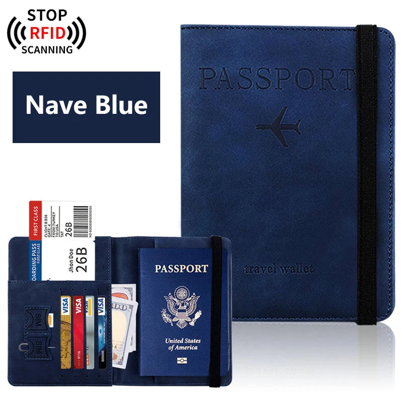 Portapasaporte unisex de PU con ranuras para tarjetas y billetes