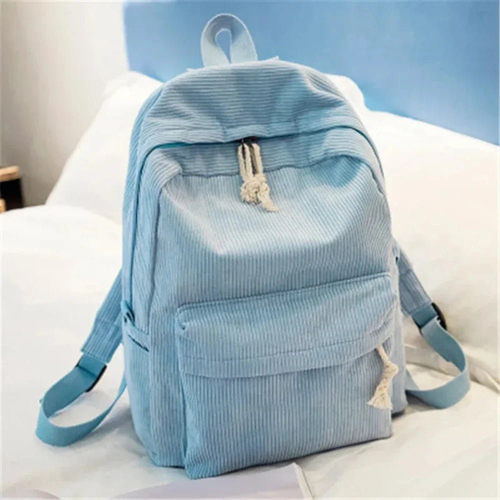 Mochila escolar unisex de pana para estudiantes, mochila para colegio con bolsillo frontal, bolsa escolar